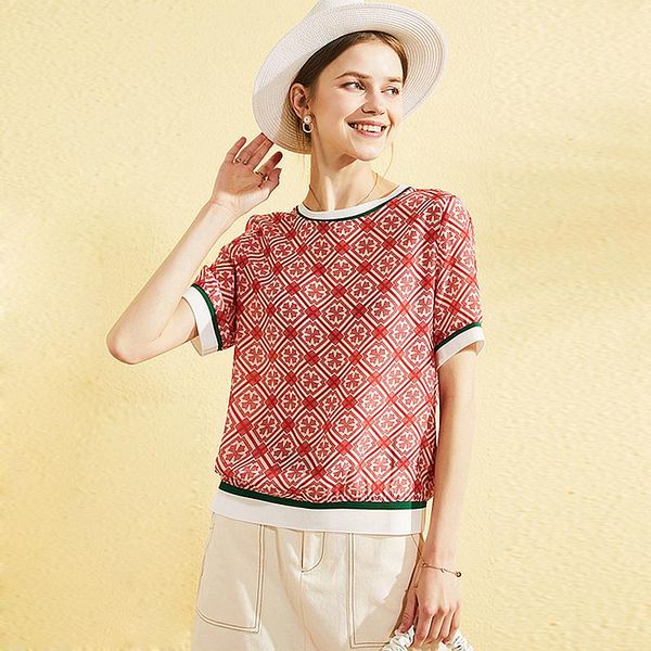 women's t-shirt 100% silk loose women printed o neck short sleeves 2 colors casual basic elegant clothing fashion, White
women's t-shirt 100% silk loose women printed o neck short sleeves 2 colors casual basic elegant clothing fashion, White