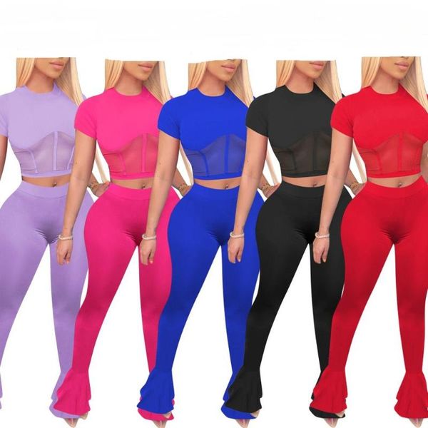 women set two pieces sets summer tracksuits short sleeve mesh hollow out +flare pants suit fitness outfits, Gray
women set two pieces sets summer tracksuits short sleeve mesh hollow out +flare pants suit fitness outfits, Gray
