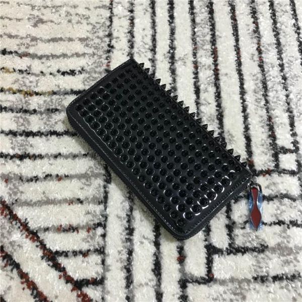 women men long style wallets panelled spiked clutch bags patent real leather rivets bag purses with spikes wallets, Red;black 
women men long style wallets panelled spiked clutch bags patent real leather rivets bag purses with spikes wallets, Red;black