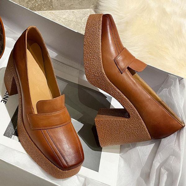 dress shoes women's genuine leather thick high heel platform retro pumps square toe gradient color style female daily soft comfort, Black
dress shoes women's genuine leather thick high heel platform retro pumps square toe gradient color style female daily soft comfort, Black