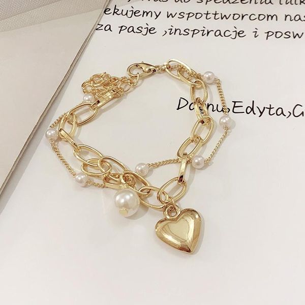 link, chain fashion vintage gold color simulated pearl heart geometry pendant bracelet for women girl trendy multi layer gift, Black
link, chain fashion vintage gold color simulated pearl heart geometry pendant bracelet for women girl trendy multi layer gift, Black