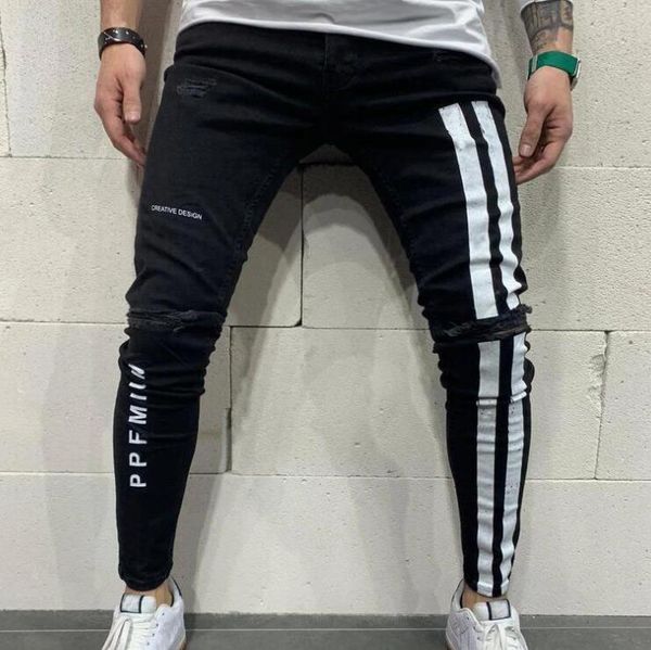 

very good foreign trade printing new slim men's jeans fjn065a cross-border paint for ripped feet pants men jean nice gift give you, Blue