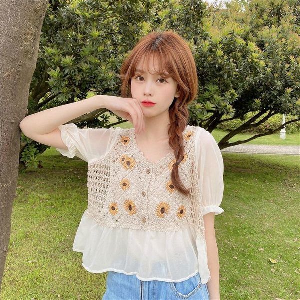 women's t-shirt summer sunflower embroidery prairie chic preppy young sweet style v-neck floral hollow out gauze casual flower shirt wo, White
women's t-shirt summer sunflower embroidery prairie chic preppy young sweet style v-neck floral hollow out gauze casual flower shirt wo, White