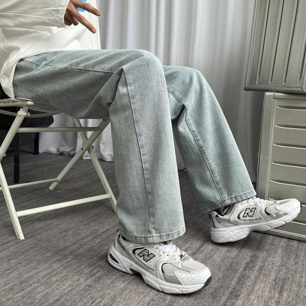 men's jeans men's fashion loose straight casual wide leg pants cowboy mans streetwear korean hip hop trousers, Blue