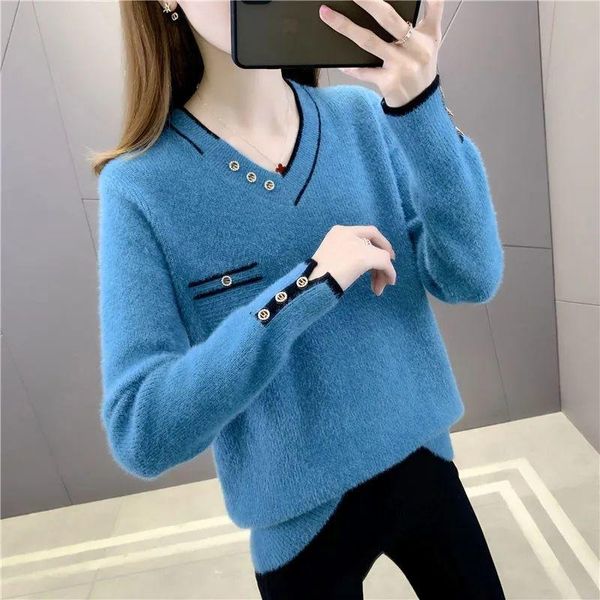women's sweaters women 2022 autumn winter imitation mink velvet knit female v-neck loose pullovers ladies thick warm sweater e957, White;black
women's sweaters women 2022 autumn winter imitation mink velvet knit female v-neck loose pullovers ladies thick warm sweater e957, White;black