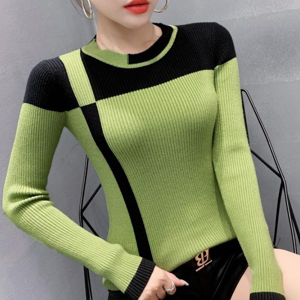 women's sweaters mujer fall winter pullovers korean clothes knitted sweater fashion contrast color patchwork women all match pull femme, White;black
women's sweaters mujer fall winter pullovers korean clothes knitted sweater fashion contrast color patchwork women all match pull femme, White;black