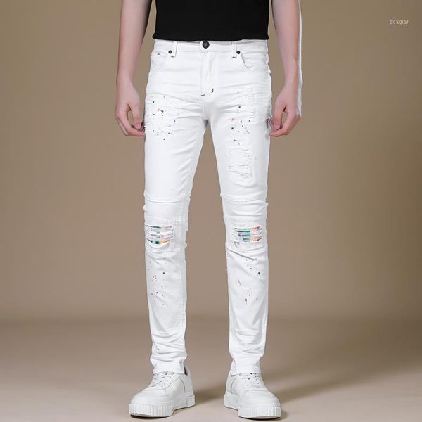men's jeans men patchwork ripped white fashion paint printing slim taper denim pants hip hop trend youth trousers streetwear, Blue
men's jeans men patchwork ripped white fashion paint printing slim taper denim pants hip hop trend youth trousers streetwear, Blue