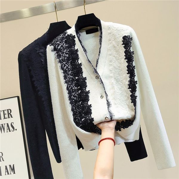 women's sweaters sweater women autumn and winter arrival lace floral patchwork cardigan long sleeve v-neck black white jpqr, White;black
women's sweaters sweater women autumn and winter arrival lace floral patchwork cardigan long sleeve v-neck black white jpqr, White;black