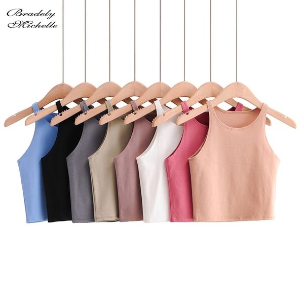 bradely michelle summer women's streetwear crop elastic cotton sleeveless o-neck solid short tank bar 210308, Black
bradely michelle summer women's streetwear crop elastic cotton sleeveless o-neck solid short tank bar 210308, Black