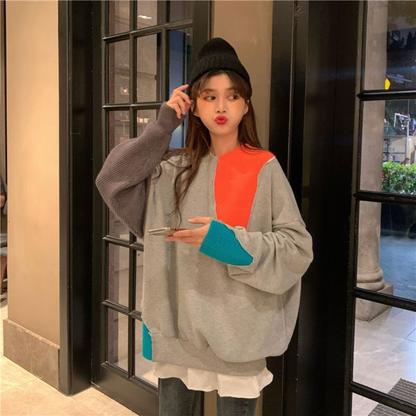 2021 new autumn college style design sense contrast loose knit sweater stitching sweat shirt long sleeve round neck rcv6, Black
2021 new autumn college style design sense contrast loose knit sweater stitching sweat shirt long sleeve round neck rcv6, Black