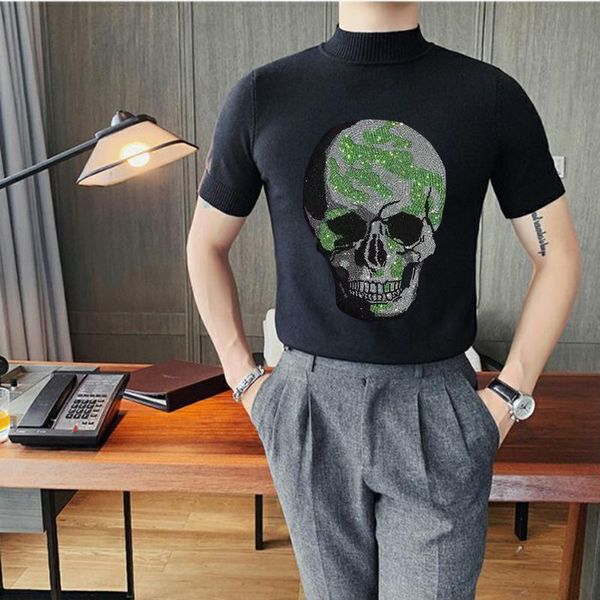 men's t-shirts original korean version of wool short-sleeved sweater 3d drilling skull trend knitting spring and summer plus size, White;black
men's t-shirts original korean version of wool short-sleeved sweater 3d drilling skull trend knitting spring and summer plus size, White;black