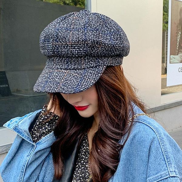 berets thick plaid woolen octagonal hat female korean fashion casual beret ear protection warm british painter, Blue;gray
berets thick plaid woolen octagonal hat female korean fashion casual beret ear protection warm british painter, Blue;gray