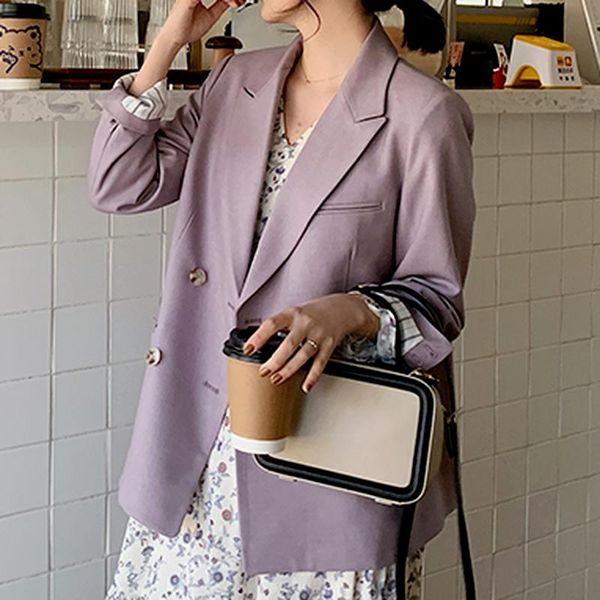 women's suits & blazers purple jacket women korean fashion double button blazer woman spring/autumn elegant solid loose long sleeve coa, White;black
women's suits & blazers purple jacket women korean fashion double button blazer woman spring/autumn elegant solid loose long sleeve coa, White;black
