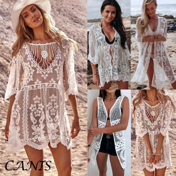 women's swimwear summer bathing suit lace crochet bikini cover up beach dress, White;black
women's swimwear summer bathing suit lace crochet bikini cover up beach dress, White;black