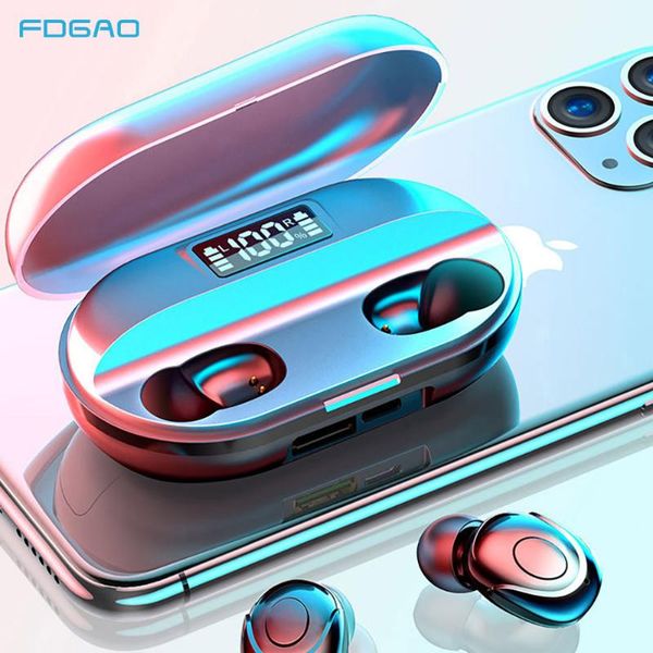 fdgao tws bluetooth 5.0 earphones wireless headphones earbuds with 2200mah charging box noise cancelling headset for smartphone