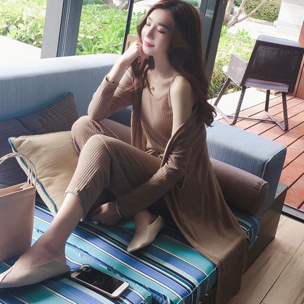 women's tracksuits jsxdhk s-4xl 2021 fashion tracksuit women 3 pieces set spring knitted long cardigan + halter vest bow loose pants, Gray
women's tracksuits jsxdhk s-4xl 2021 fashion tracksuit women 3 pieces set spring knitted long cardigan + halter vest bow loose pants, Gray