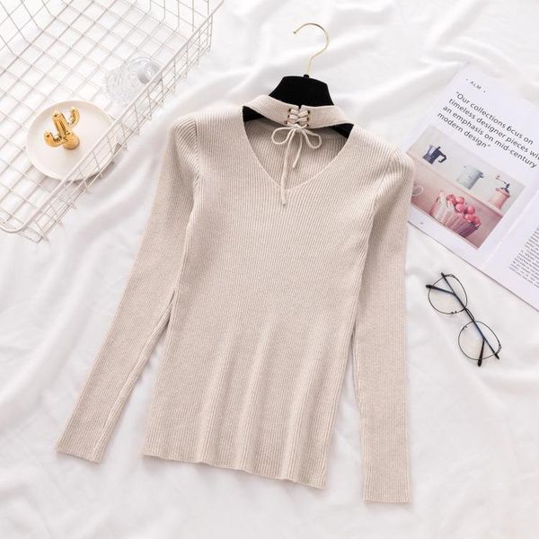 women's sweaters womens hollow out bandage knitted jumper women slim and pullovers 2021 autumn korean knitwear basic shirts, White;black
women's sweaters womens hollow out bandage knitted jumper women slim and pullovers 2021 autumn korean knitwear basic shirts, White;black