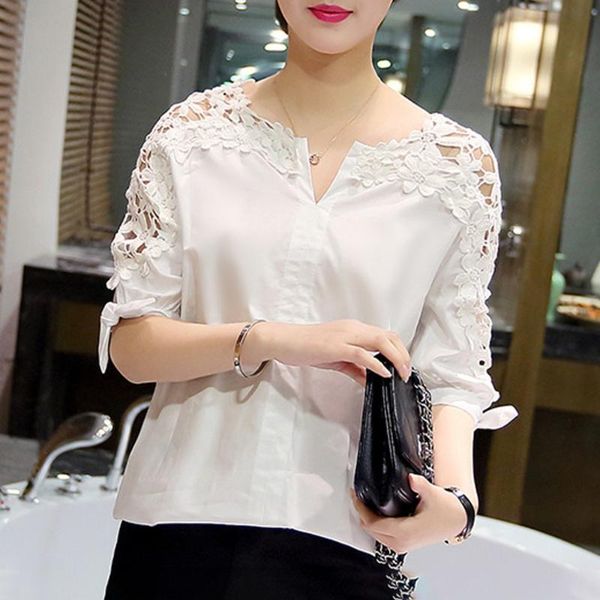women's blouses & shirts 2021 summer short sleeves lace v-neck hollow plain color casual female loose wear graphics ladies' tees, White
women's blouses & shirts 2021 summer short sleeves lace v-neck hollow plain color casual female loose wear graphics ladies' tees, White