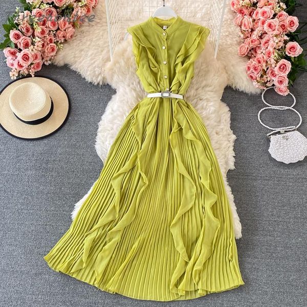 casual dresses summer beach holiday chiffon maxi woman dress sweet ruffles slim patchwork sleeveless belt long pleated female vestidos, Black;gray
casual dresses summer beach holiday chiffon maxi woman dress sweet ruffles slim patchwork sleeveless belt long pleated female vestidos, Black;gray
