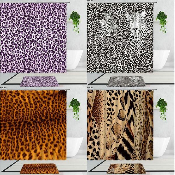 shower curtains fashion leopard purple gray yellow cheetah 3d printing home decor bathroom curtain set non-slip bath mats carpet