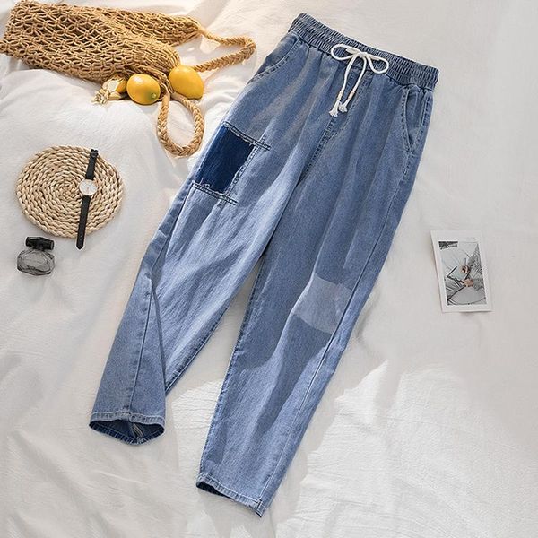 women's jeans elastic waist contrast color women ankle length harem pants denim femme loose casual mom high mujer pantalones, Blue
women's jeans elastic waist contrast color women ankle length harem pants denim femme loose casual mom high mujer pantalones, Blue