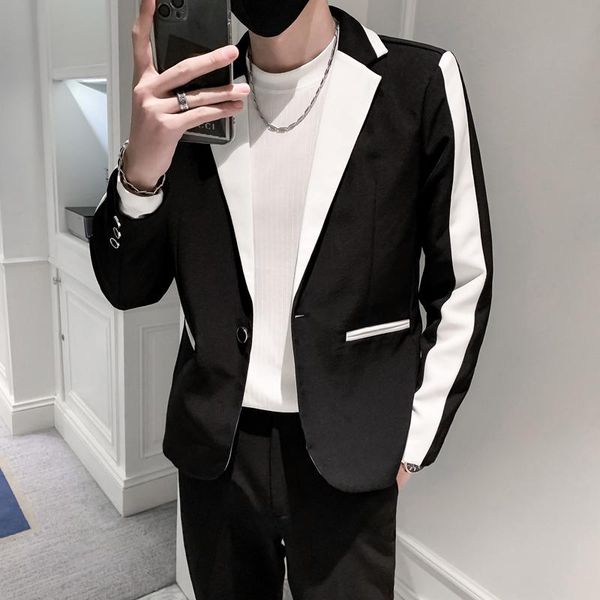 men's suits & blazers 2021 autumn men korean splicing casual suit jacket wedding business blazer masculino street wear social dress coa, White;black
men's suits & blazers 2021 autumn men korean splicing casual suit jacket wedding business blazer masculino street wear social dress coa, White;black