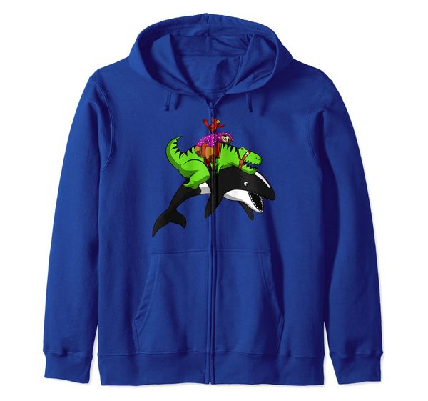 sloth and t-rex dinosaur riding orca whale funny animals zip hoodie, White;black
sloth and t-rex dinosaur riding orca whale funny animals zip hoodie, White;black