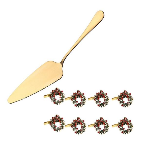 napkin rings 9 pcs kitchen accessories: 1 stainless steel triple-cornered cake shovel & 8 wreath
napkin rings 9 pcs kitchen accessories: 1 stainless steel triple-cornered cake shovel & 8 wreath