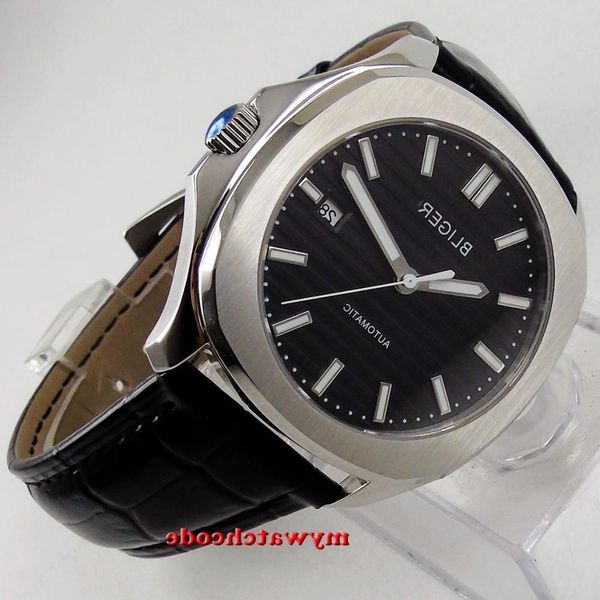 39mm sterile black dial luminous hands sapphire glass date window sier case automatic movement leather strap men watch, Slivery;brown
39mm sterile black dial luminous hands sapphire glass date window sier case automatic movement leather strap men watch, Slivery;brown