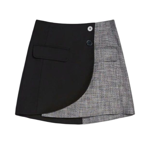 skirts spring women's clothing simple fashion all-match contrast color stitching two-button mini skirt elastic high waist slimming, Black
skirts spring women's clothing simple fashion all-match contrast color stitching two-button mini skirt elastic high waist slimming, Black