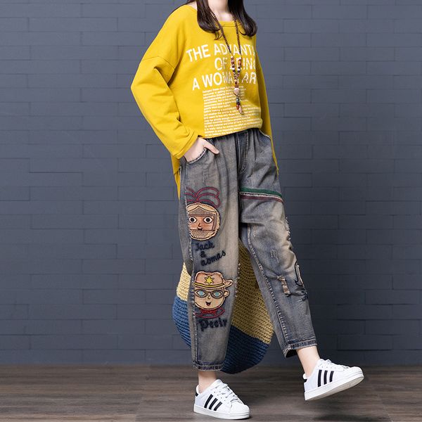 2021 new women fashion korea style cartoon embroidery frayed hole vintage ankle length elastic waist denim pant lady casual a8ih, Blue
2021 new women fashion korea style cartoon embroidery frayed hole vintage ankle length elastic waist denim pant lady casual a8ih, Blue