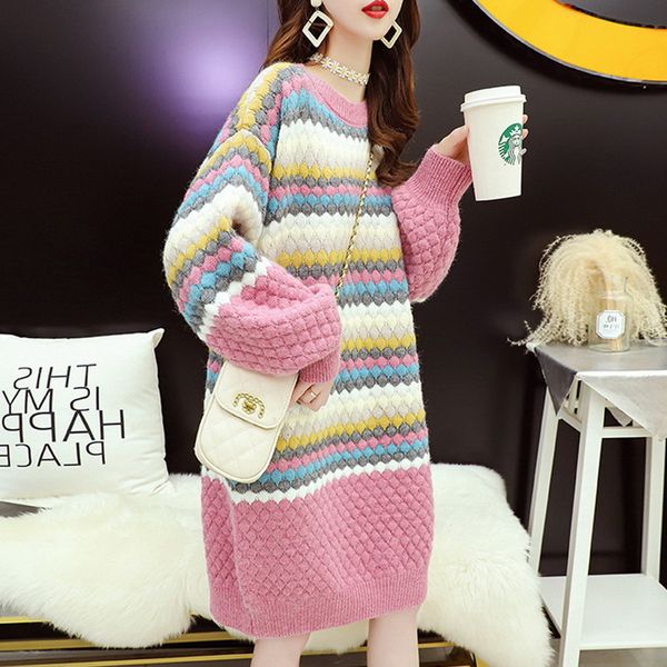 2021 new sweaters autumn winter middle length striped women casual o neck cute knitted sweater 7v74, White;black
2021 new sweaters autumn winter middle length striped women casual o neck cute knitted sweater 7v74, White;black