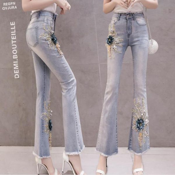 women's jeans micro speaker denim pants elastic three-dimensional flower personalized comfortable burr waistband women cloth, Blue
women's jeans micro speaker denim pants elastic three-dimensional flower personalized comfortable burr waistband women cloth, Blue