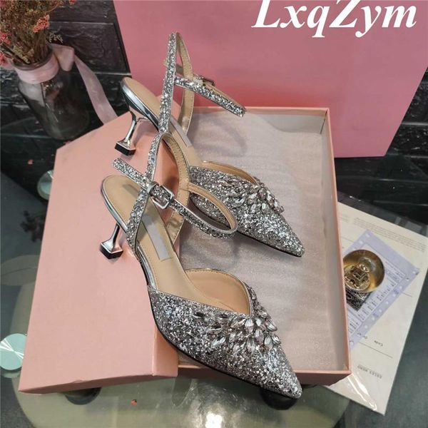 slippers pointed toe women shoes slingback crystal decor pumps ankle strap ladies stiletto rhinestone thin high heels, Black 
slippers pointed toe women shoes slingback crystal decor pumps ankle strap ladies stiletto rhinestone thin high heels, Black