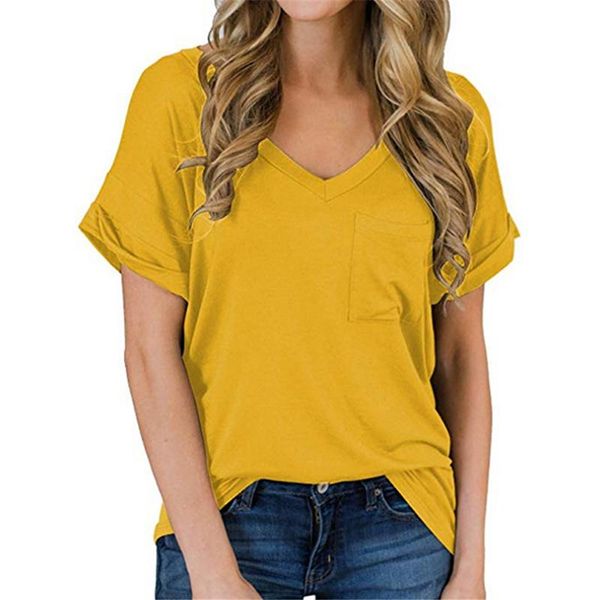 women's t-shirt 2021 summer front chest pocket v-neck short-sleeved loose ladies solid color casual, White
women's t-shirt 2021 summer front chest pocket v-neck short-sleeved loose ladies solid color casual, White