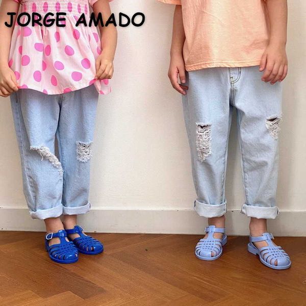 korean style summer girls jeans light blue elastic waist loose wide leg broken hole denim pants kids clothes e40 210610
korean style summer girls jeans light blue elastic waist loose wide leg broken hole denim pants kids clothes e40 210610
