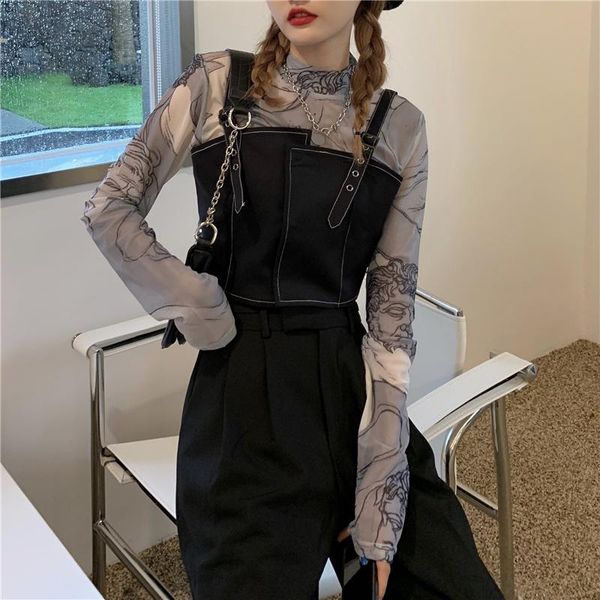 women's t-shirt mesh tees print turtleneck clothes women bottoming tshirt female long-sleeve pullovers streetwear skinny cropped mu, White
women's t-shirt mesh tees print turtleneck clothes women bottoming tshirt female long-sleeve pullovers streetwear skinny cropped mu, White