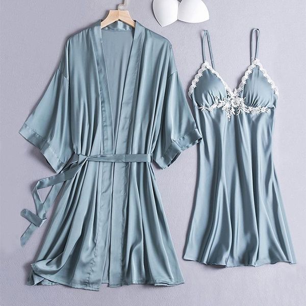 women's sleepwear v-neck kimono robe gown satin set 2pcs spaghetti strap nightgown with pads lace bathrobe lingerie nightwear, Black;red
women's sleepwear v-neck kimono robe gown satin set 2pcs spaghetti strap nightgown with pads lace bathrobe lingerie nightwear, Black;red
