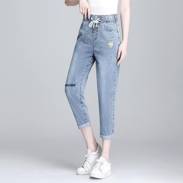women's jeans cotton 2021 ladies lace up waist daisy embroidery skinny mom korean denim harem pants plus size, Blue
women's jeans cotton 2021 ladies lace up waist daisy embroidery skinny mom korean denim harem pants plus size, Blue