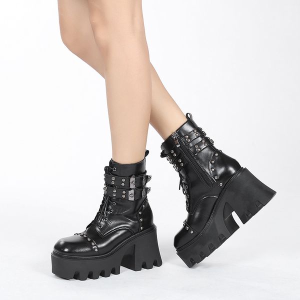 414243 yards foreign trade new platform boots european and american style thick bottom metal decorative button motorcycle boots front lace-u, Black
414243 yards foreign trade new platform boots european and american style thick bottom metal decorative button motorcycle boots front lace-u, Black