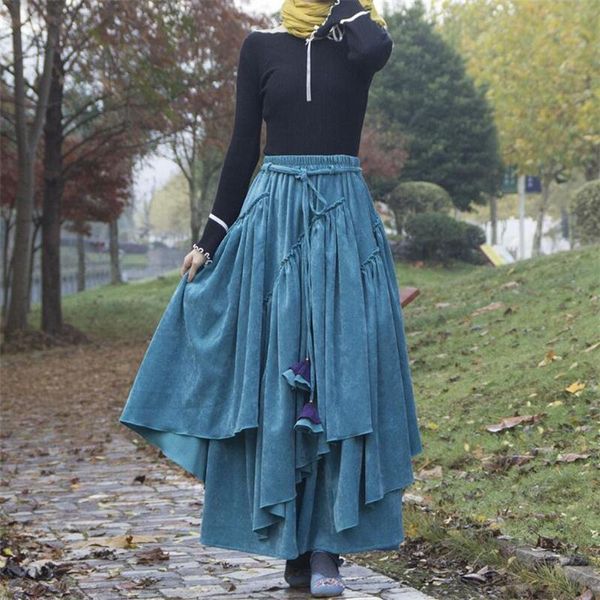 autumn winter a-line corduroy long skirts womens maxi skirt female retro ethnic style high waist skirt elegant office lady, Black 
autumn winter a-line corduroy long skirts womens maxi skirt female retro ethnic style high waist skirt elegant office lady, Black