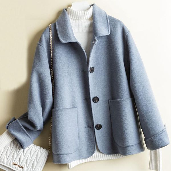 women's wool & blends 2021 brand double-sided real cashmere coats women woolen winter coat female solid slim color outerwear a060, Black
women's wool & blends 2021 brand double-sided real cashmere coats women woolen winter coat female solid slim color outerwear a060, Black