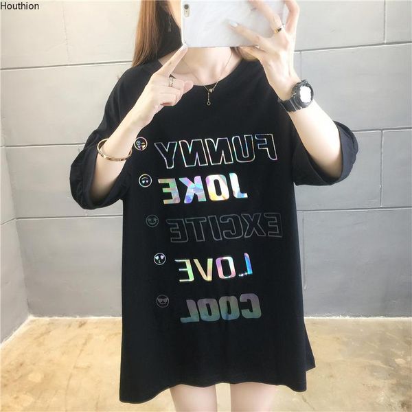 women's t-shirt houthion casual fashion loose plus size t shirt reflective letter printing short sleeve o-neck top, White
women's t-shirt houthion casual fashion loose plus size t shirt reflective letter printing short sleeve o-neck top, White