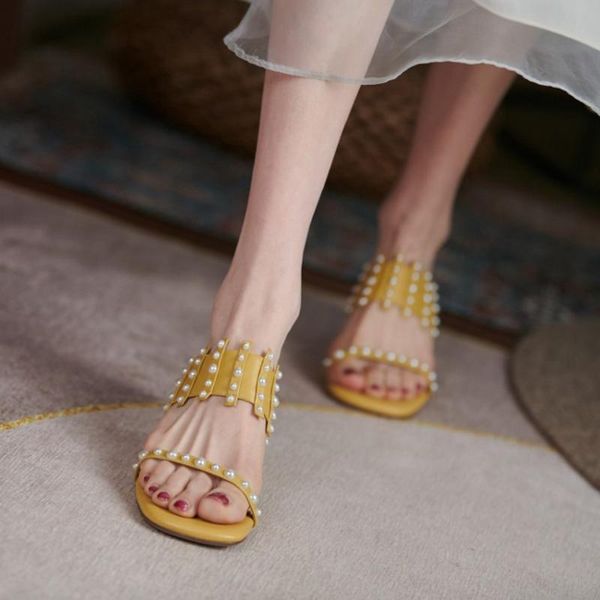 slippers summer women sandals elegant pearl crystal heel outdoor slides genuine leather solid high heels square toe moedern, Black
slippers summer women sandals elegant pearl crystal heel outdoor slides genuine leather solid high heels square toe moedern, Black