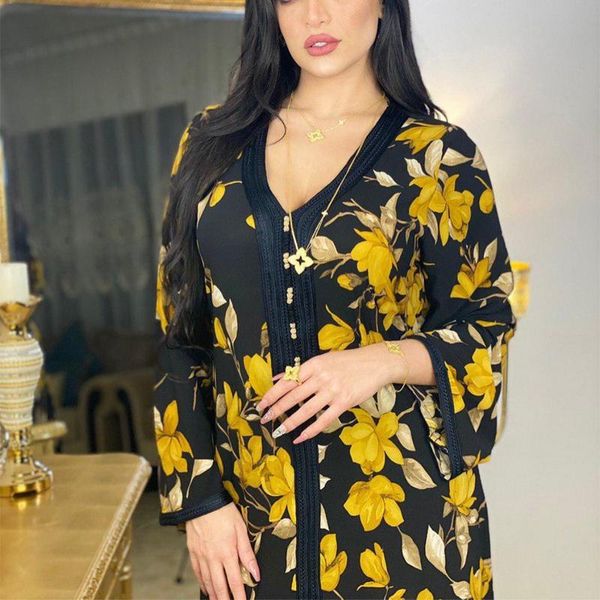 women ethnic arabic dress long loose dubai jalabiya leaf print v neck full sleeve braid trim muslim abaya morocco plus size, Black;gray
women ethnic arabic dress long loose dubai jalabiya leaf print v neck full sleeve braid trim muslim abaya morocco plus size, Black;gray