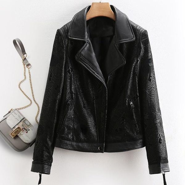 women's leather & faux genuine clothes women 's short 2021 spring and autumn motorcycle printed slim jacket, Black
women's leather & faux genuine clothes women 's short 2021 spring and autumn motorcycle printed slim jacket, Black