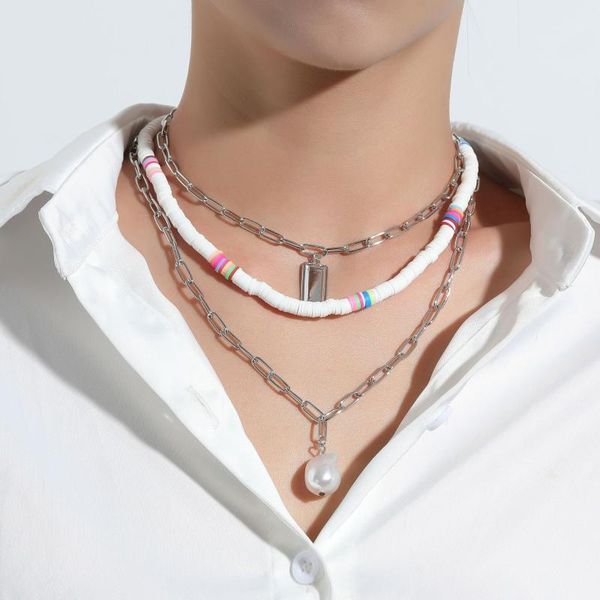 pendant necklaces punk geometric square metal necklace for women fashion color soft ceramic multilayer pearl women's jewelry accessorie, Silver
pendant necklaces punk geometric square metal necklace for women fashion color soft ceramic multilayer pearl women's jewelry accessorie, Silver