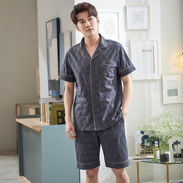 men's sleepwear pajama sets men turn-down collar cotton short sleeve elastic waist button fashion rhombus plaid male casual tracksuit, Black;brown
men's sleepwear pajama sets men turn-down collar cotton short sleeve elastic waist button fashion rhombus plaid male casual tracksuit, Black;brown