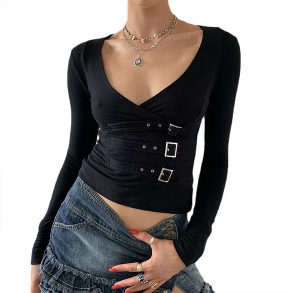 women's t-shirt streetwear black long sleeve casual t-shirts girls clothing v-neck style tight short, White
women's t-shirt streetwear black long sleeve casual t-shirts girls clothing v-neck style tight short, White