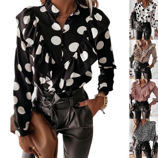 women's blouses & shirts women long sleeve work blouse office ladies ruffle button up v-neck polka dots woman summer blazers female c0, White
women's blouses & shirts women long sleeve work blouse office ladies ruffle button up v-neck polka dots woman summer blazers female c0, White